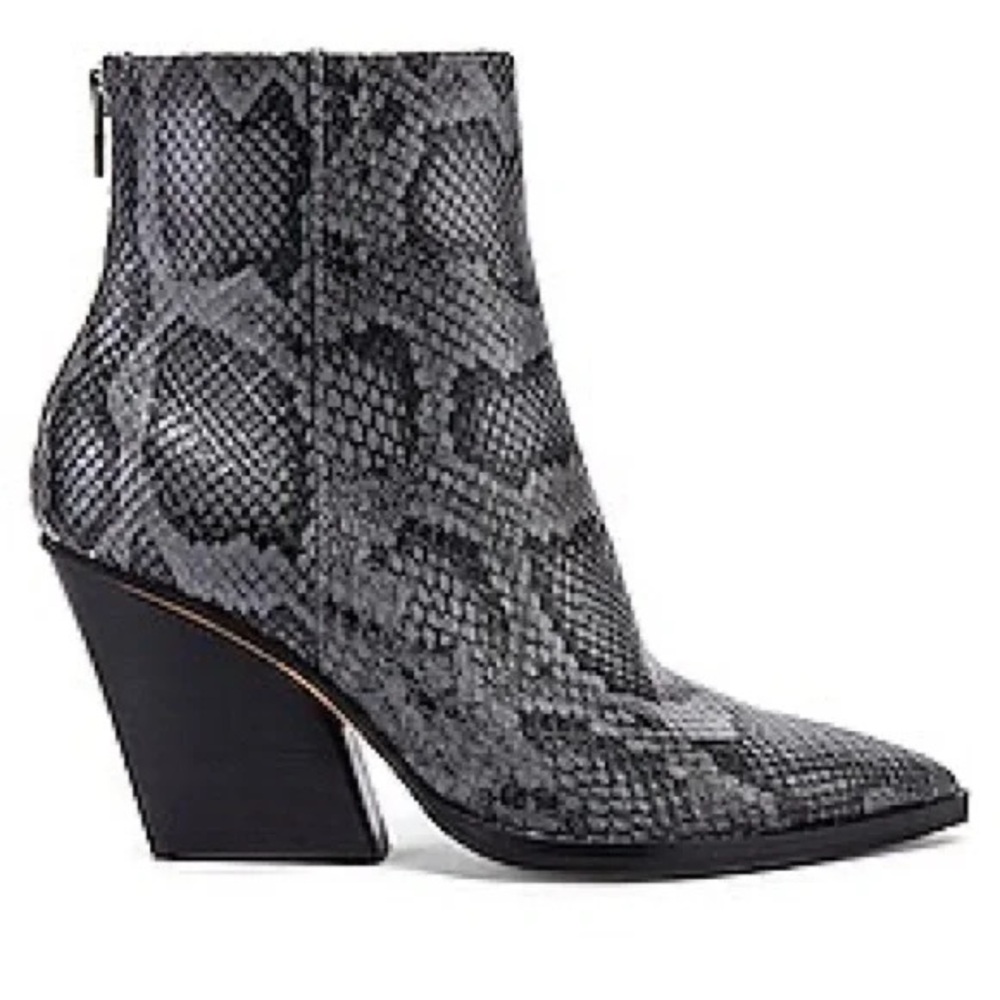 Dolce Vita Issa Leather Snakeskin Print Western Ankle Boot Gray Black Size 6.5